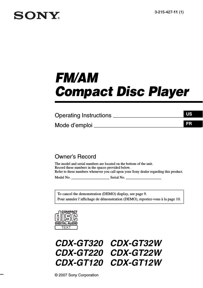 sony cdx gt 12 w owners manual