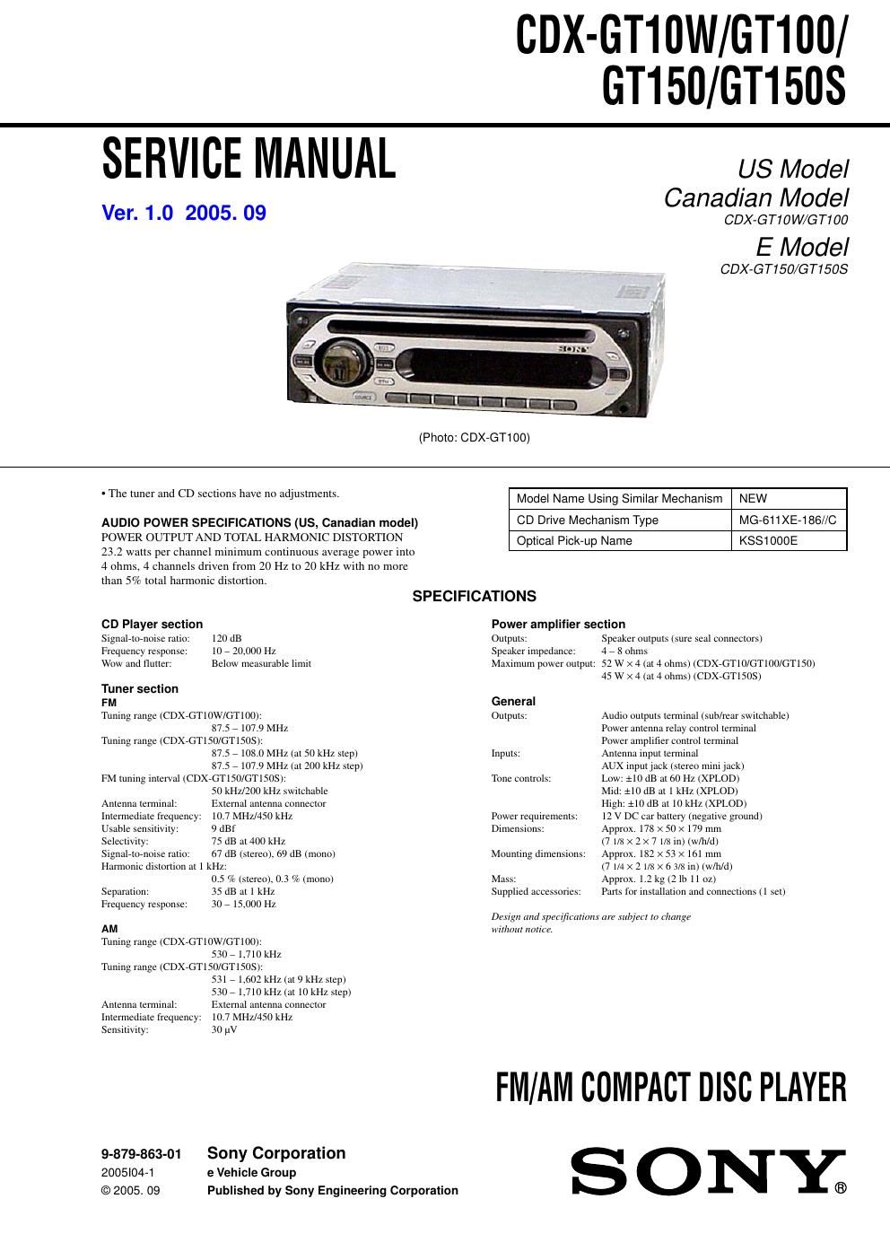 sony cdx gt 150 service manual