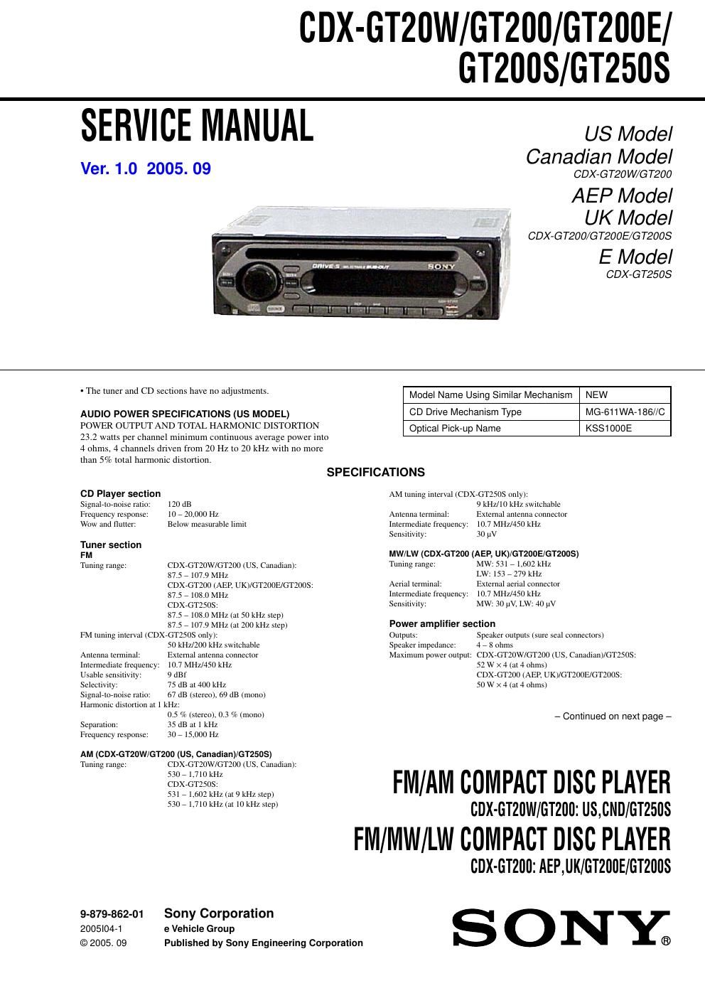 sony cdx gt 200 s service manual