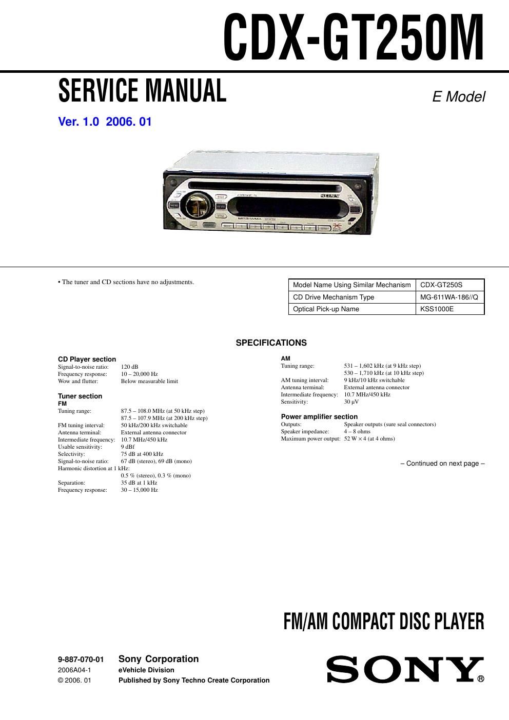 sony cdx gt 250 m service manual