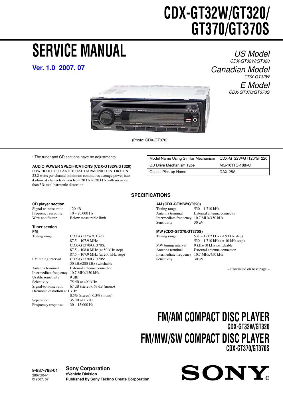 sony cdx gt 32 w service manual