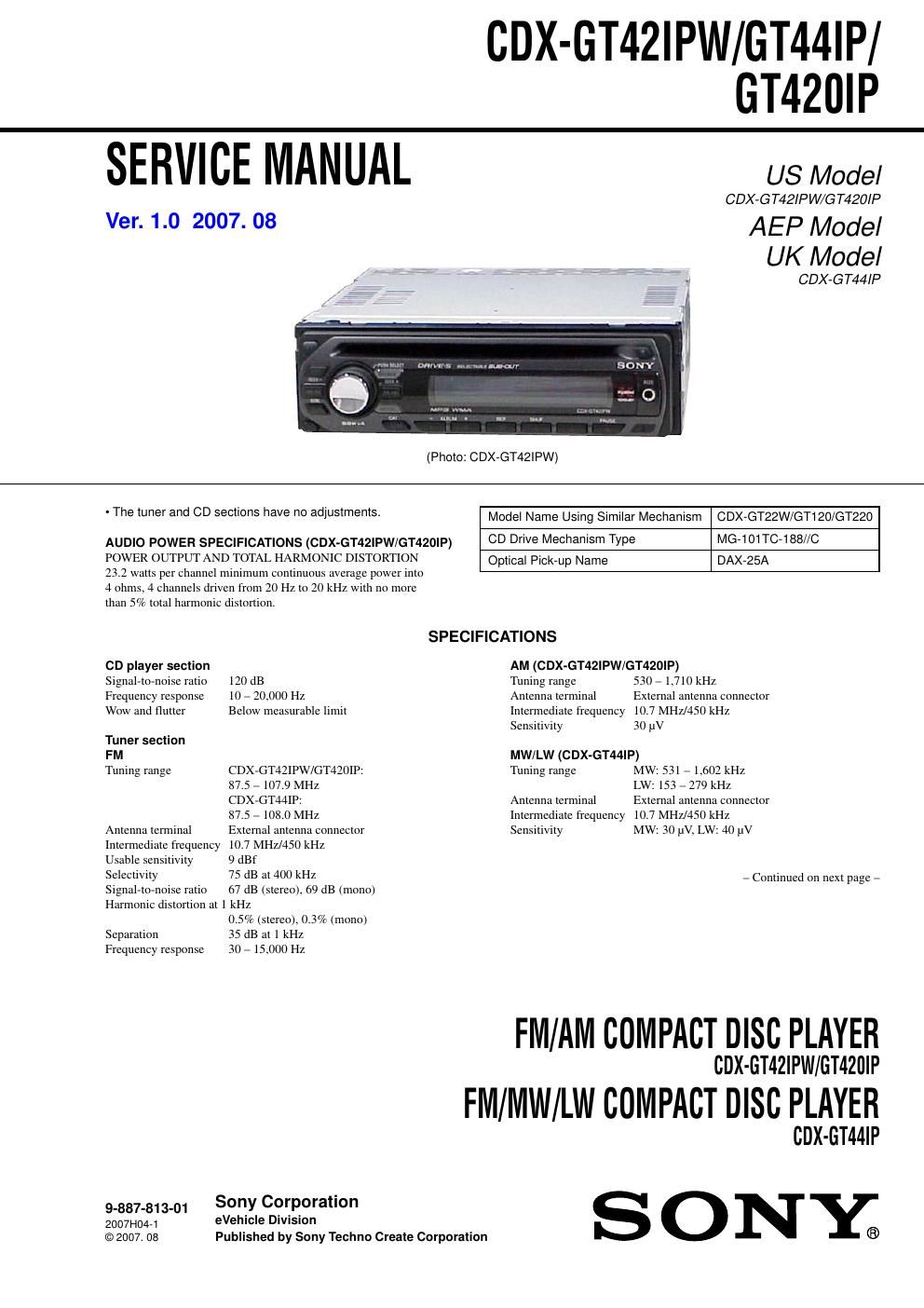 sony cdx gt 44 ip service manual