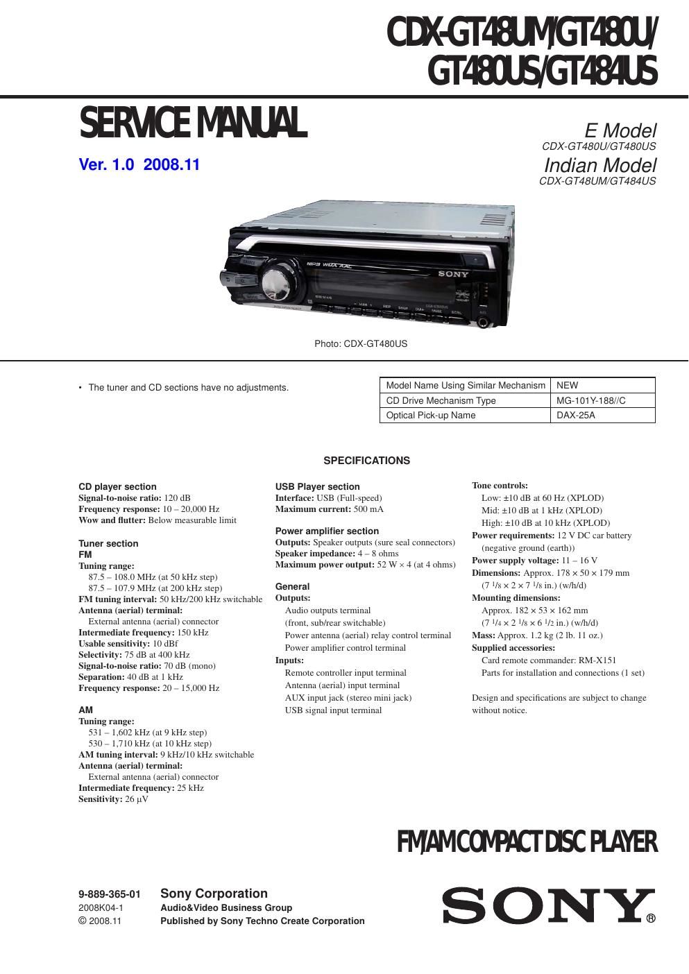 sony cdx gt 48 um service manual