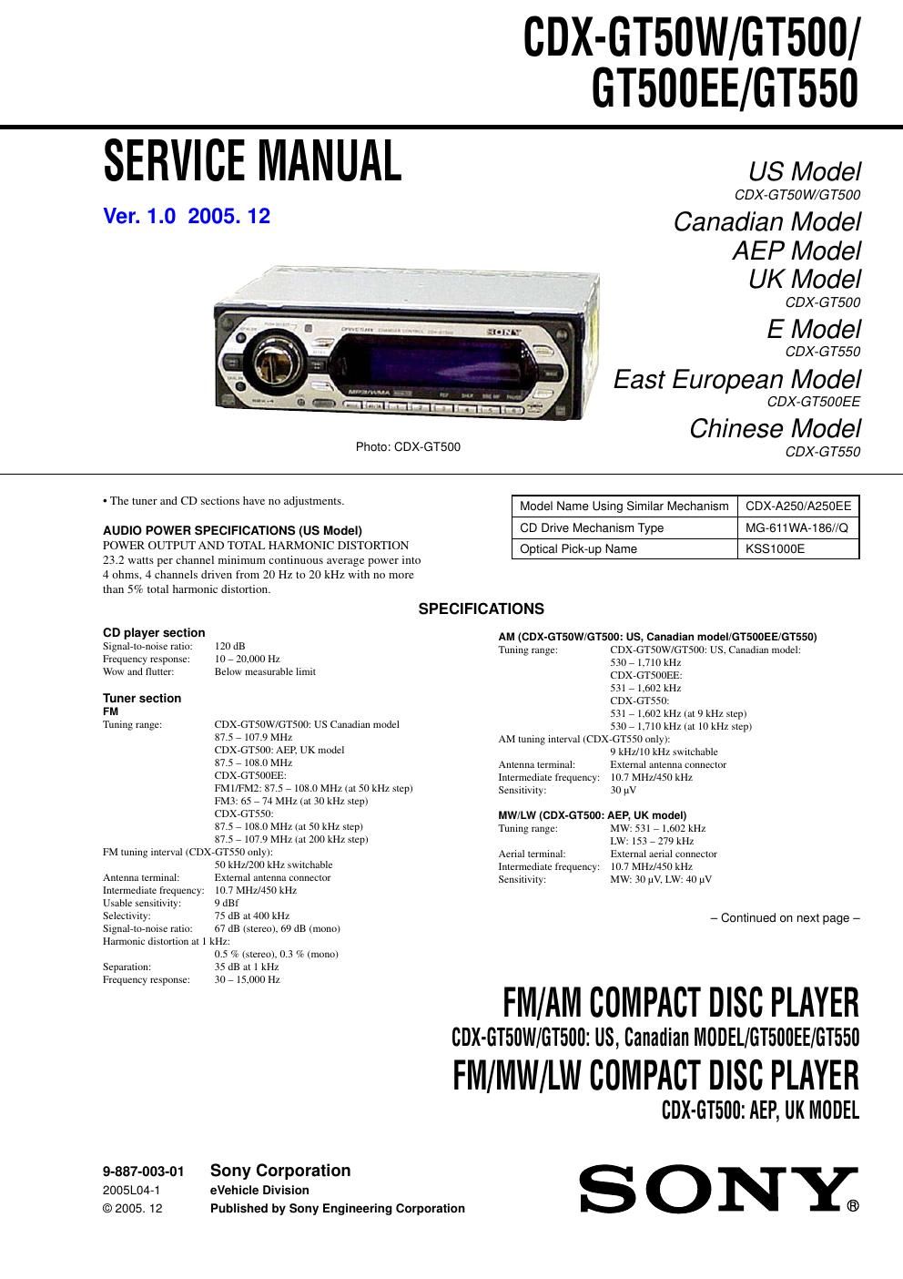 sony cdx gt 50 w service manual