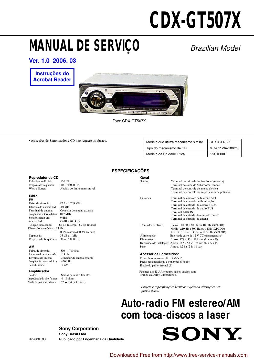 sony cdx gt 507 x service manual