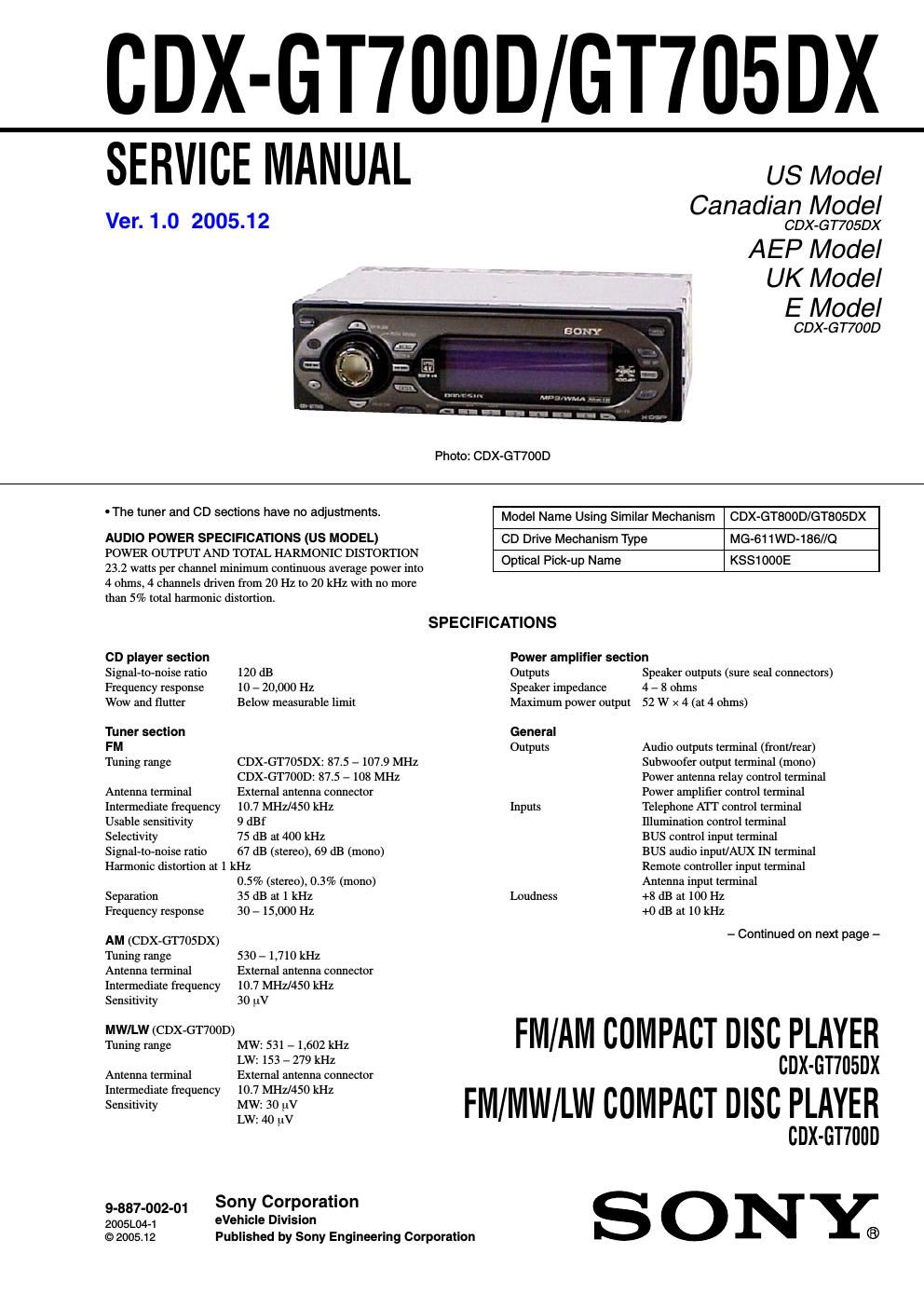 sony cdx gt 700 d service manual