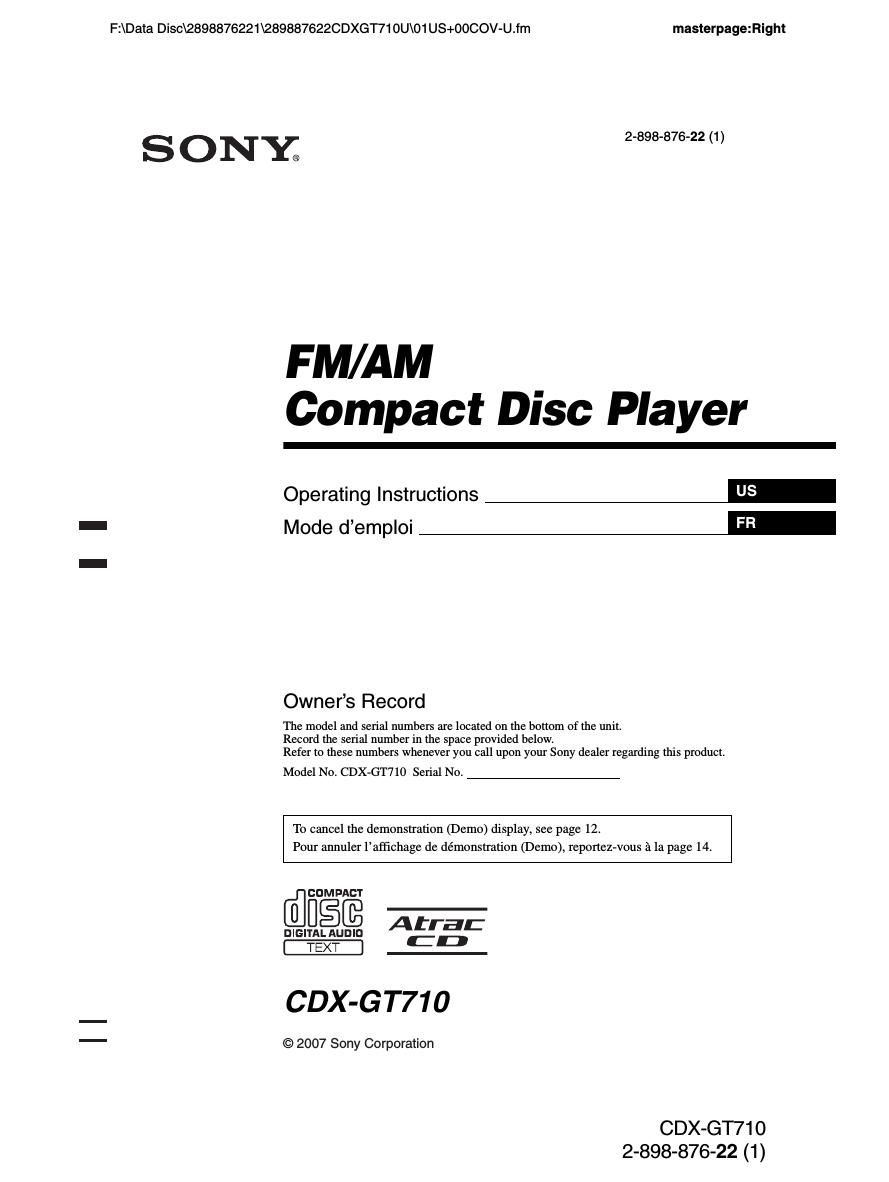 sony cdx gt 710 owners manual