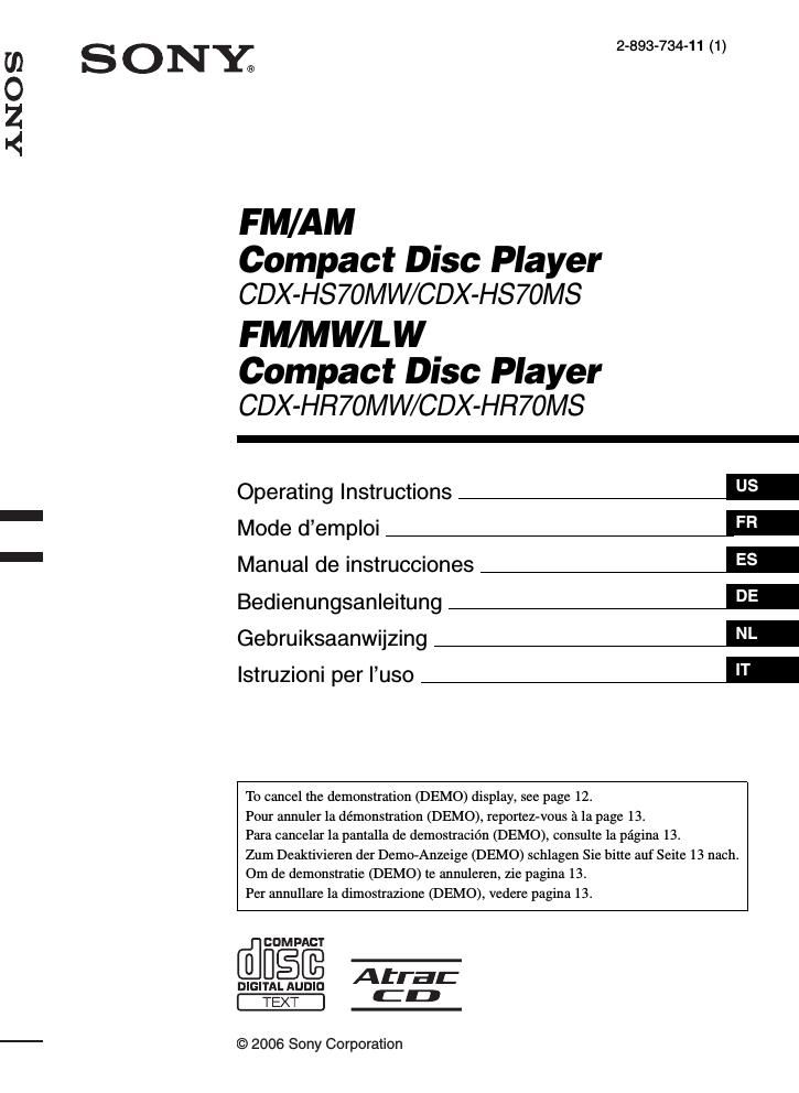 sony cdx hs 70 mw owners manual