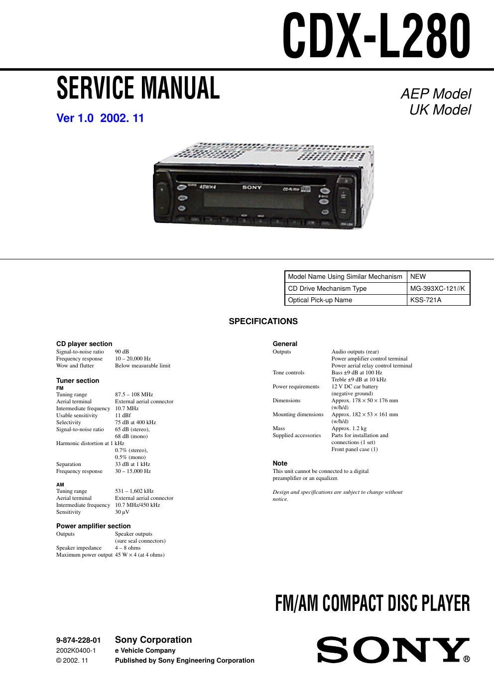sony cdx l 280 service manual