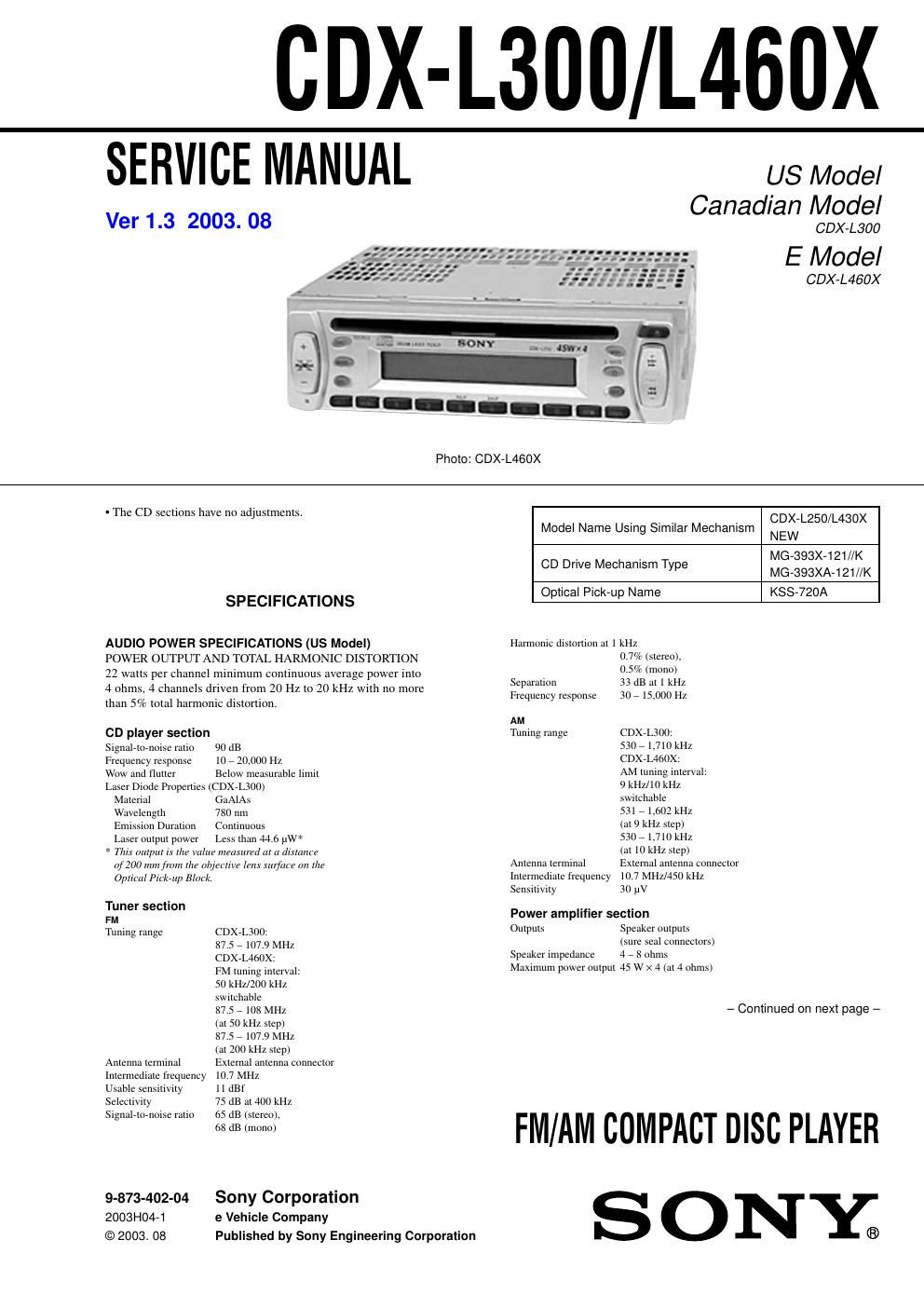 sony cdx l 300 service manual