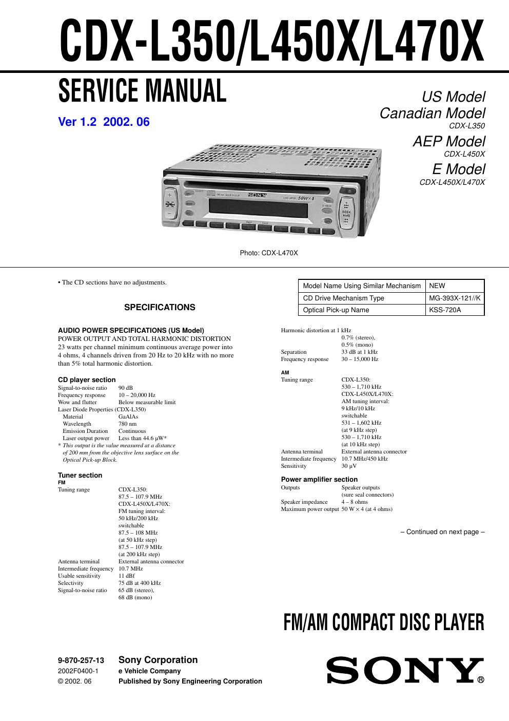 sony cdx l 450 x service manual