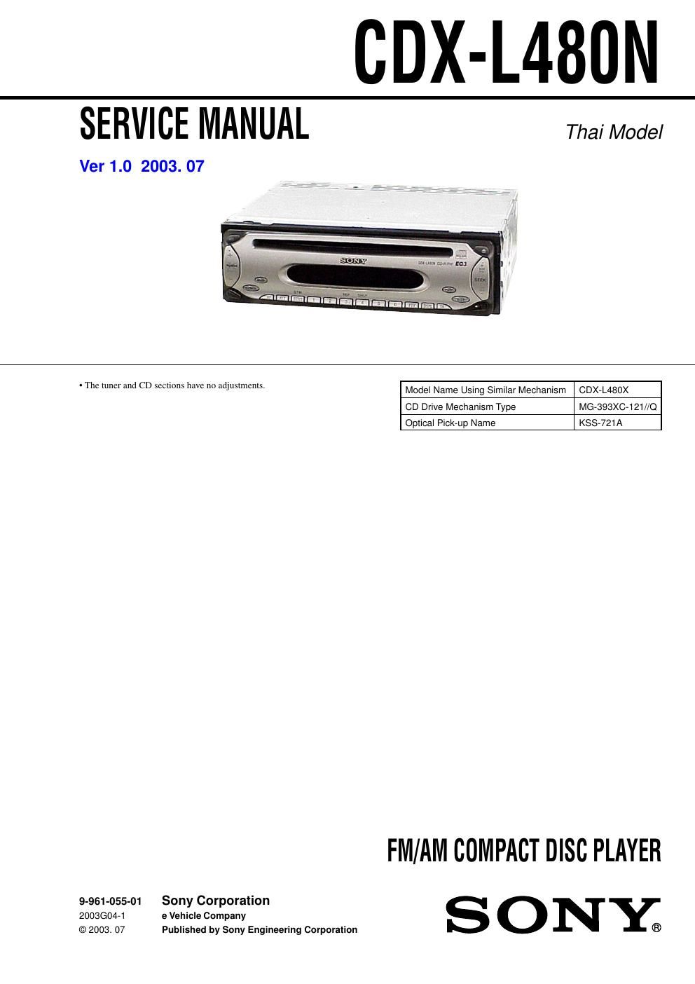 sony cdx l 480 n service manual