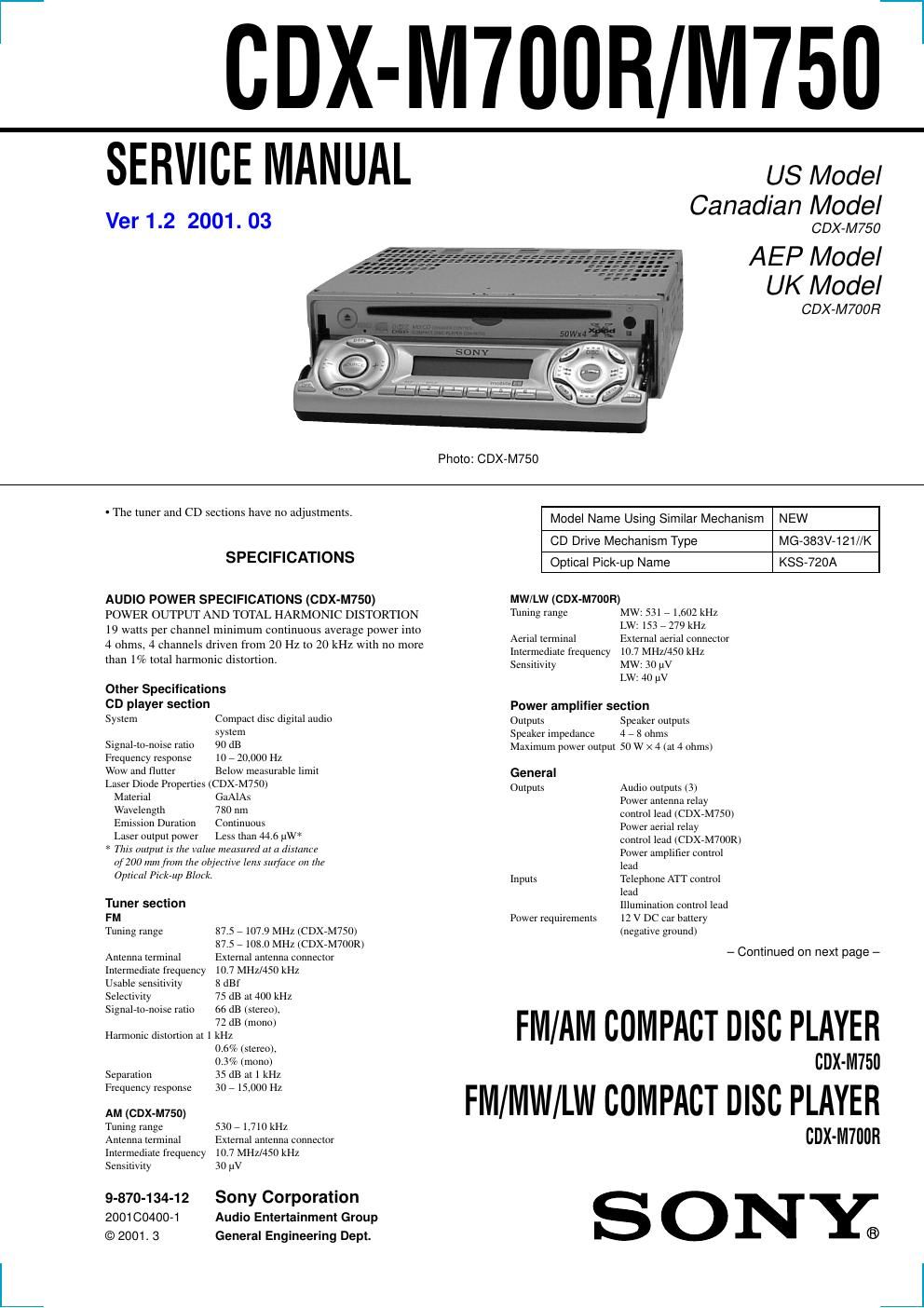 sony cdx m 700 r service manual