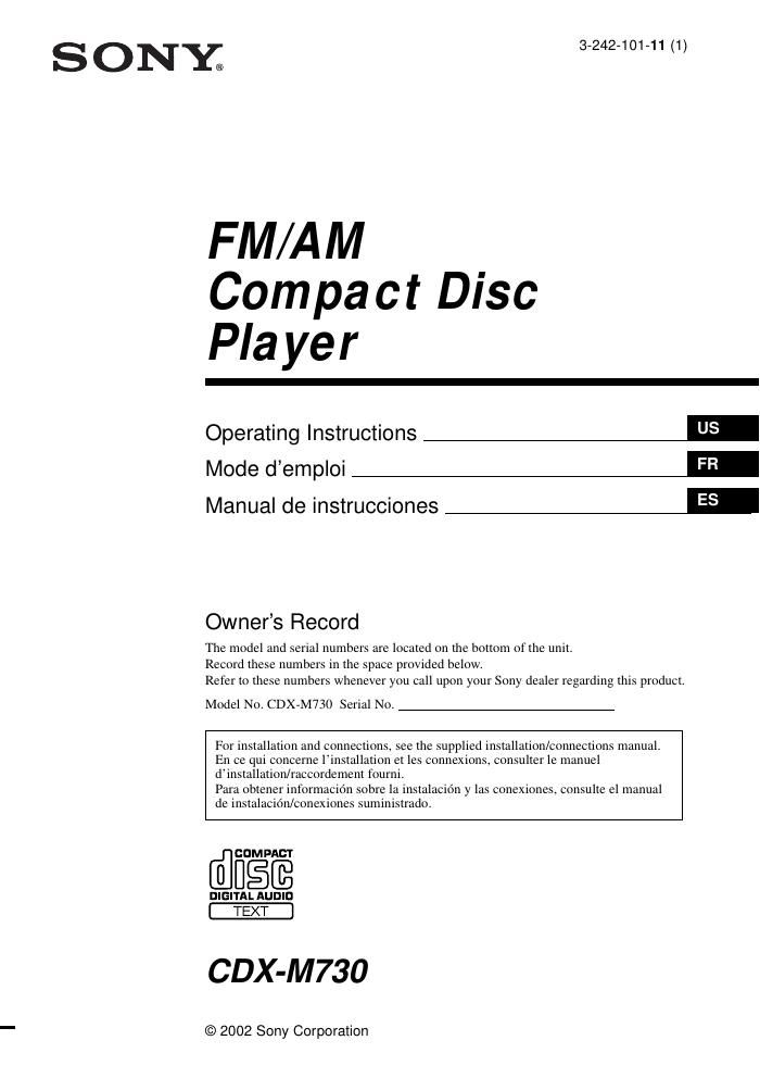 sony cdx m 730 owners manual