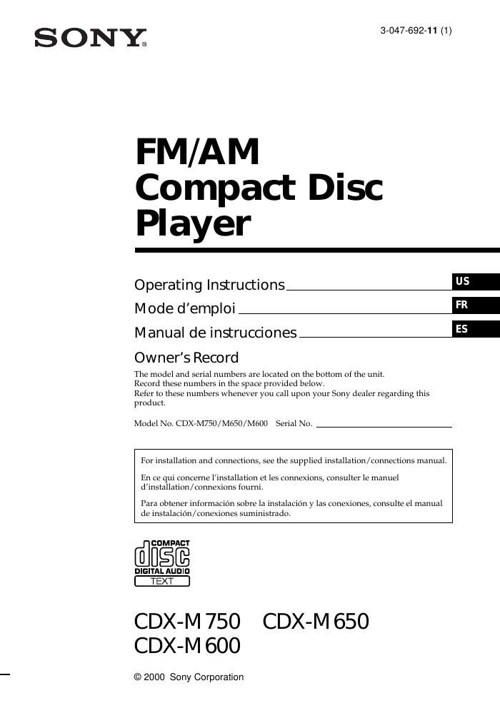sony cdx m 750 owners manual