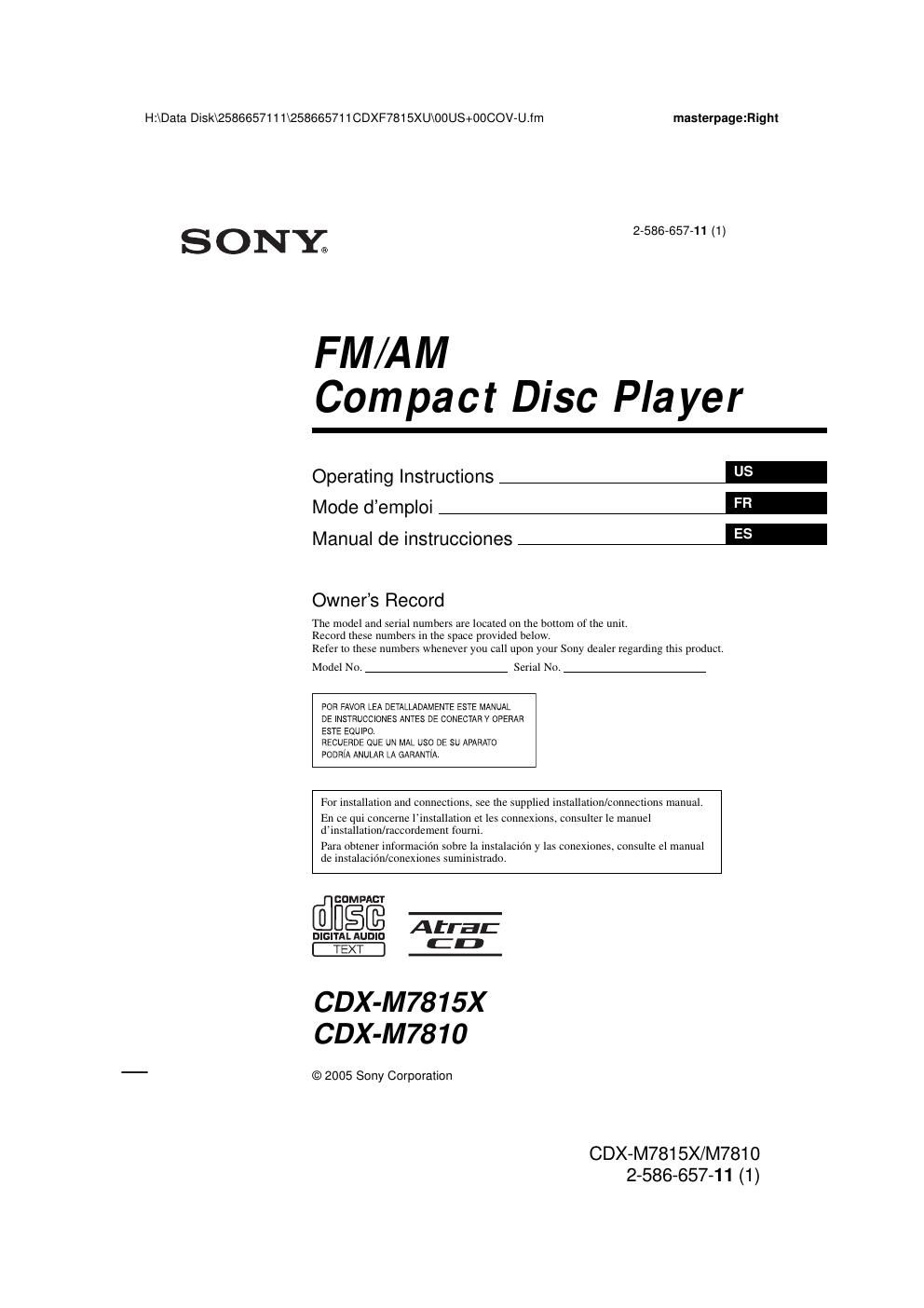 sony cdx m 7810 owners manual