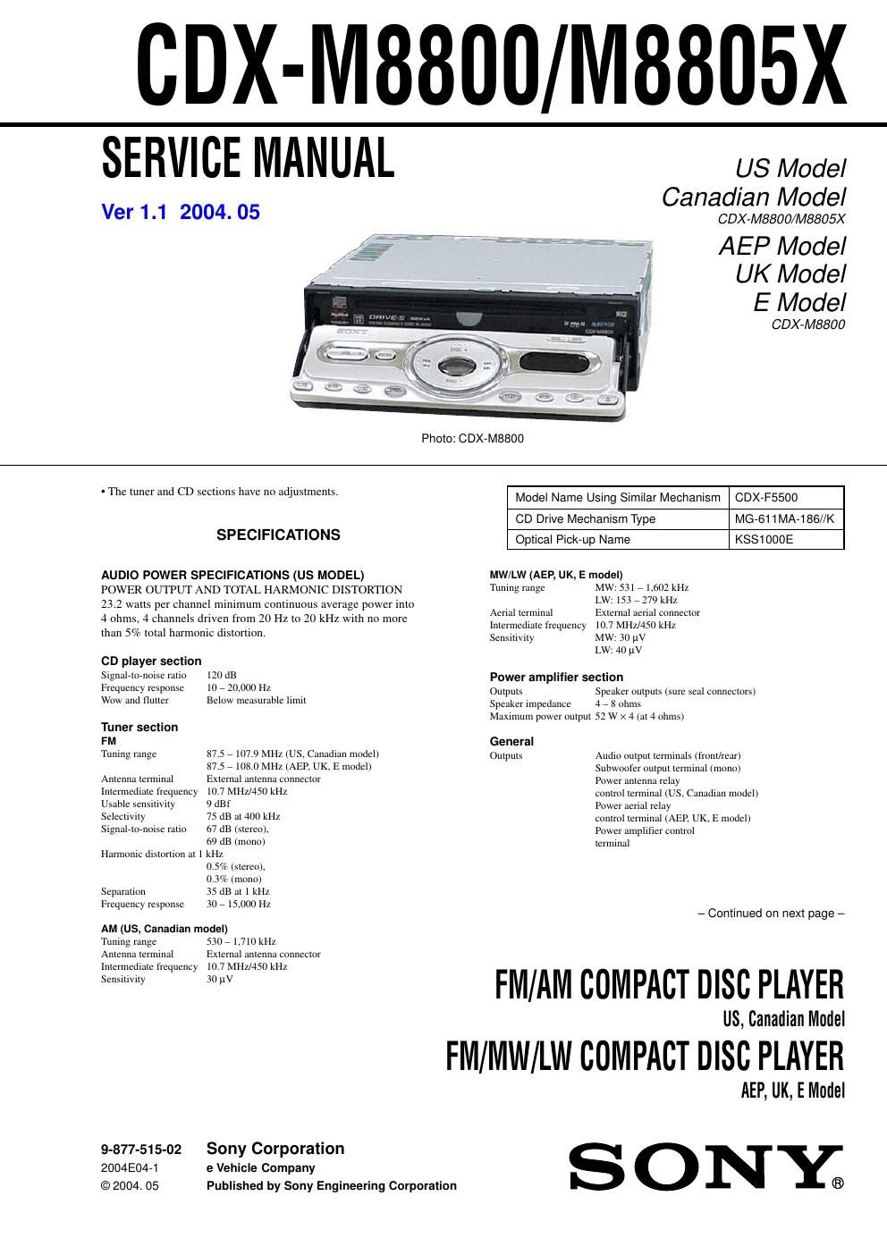 sony cdx m 8800 service manual