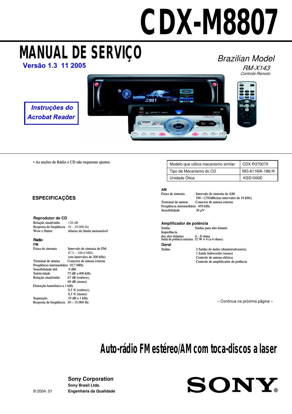 sony cdx m 8807 service manual