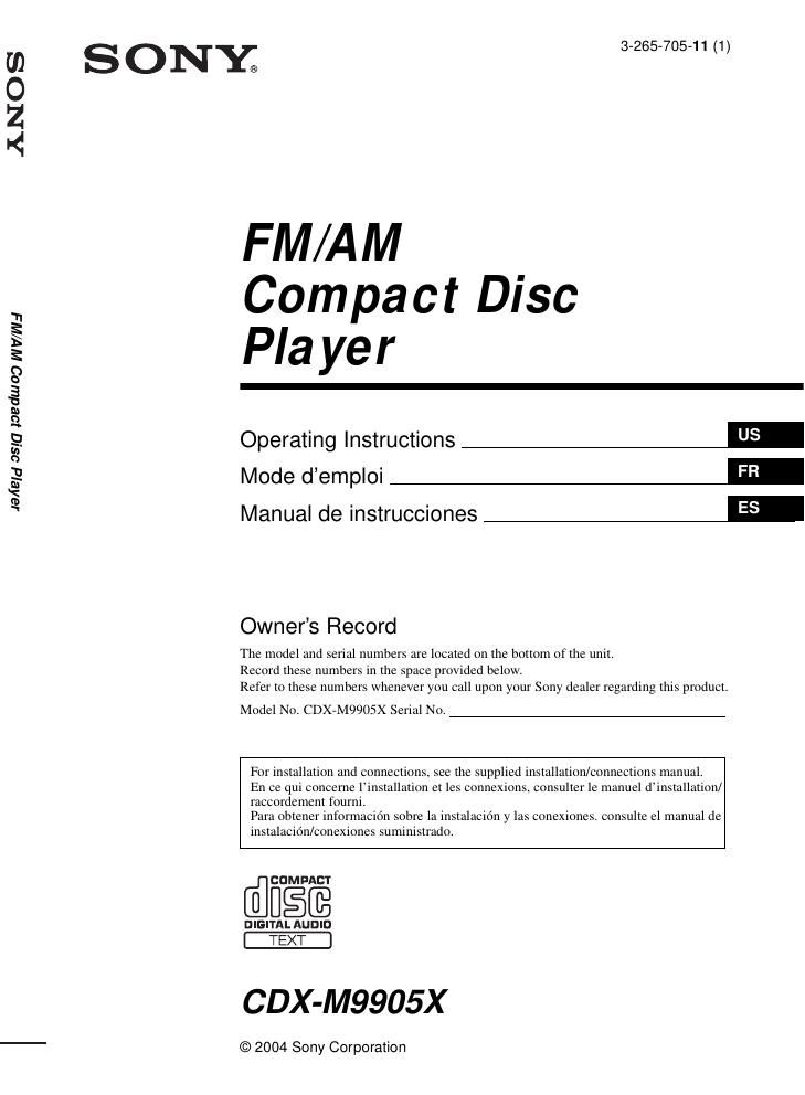 sony cdx m 9905 x owners manual