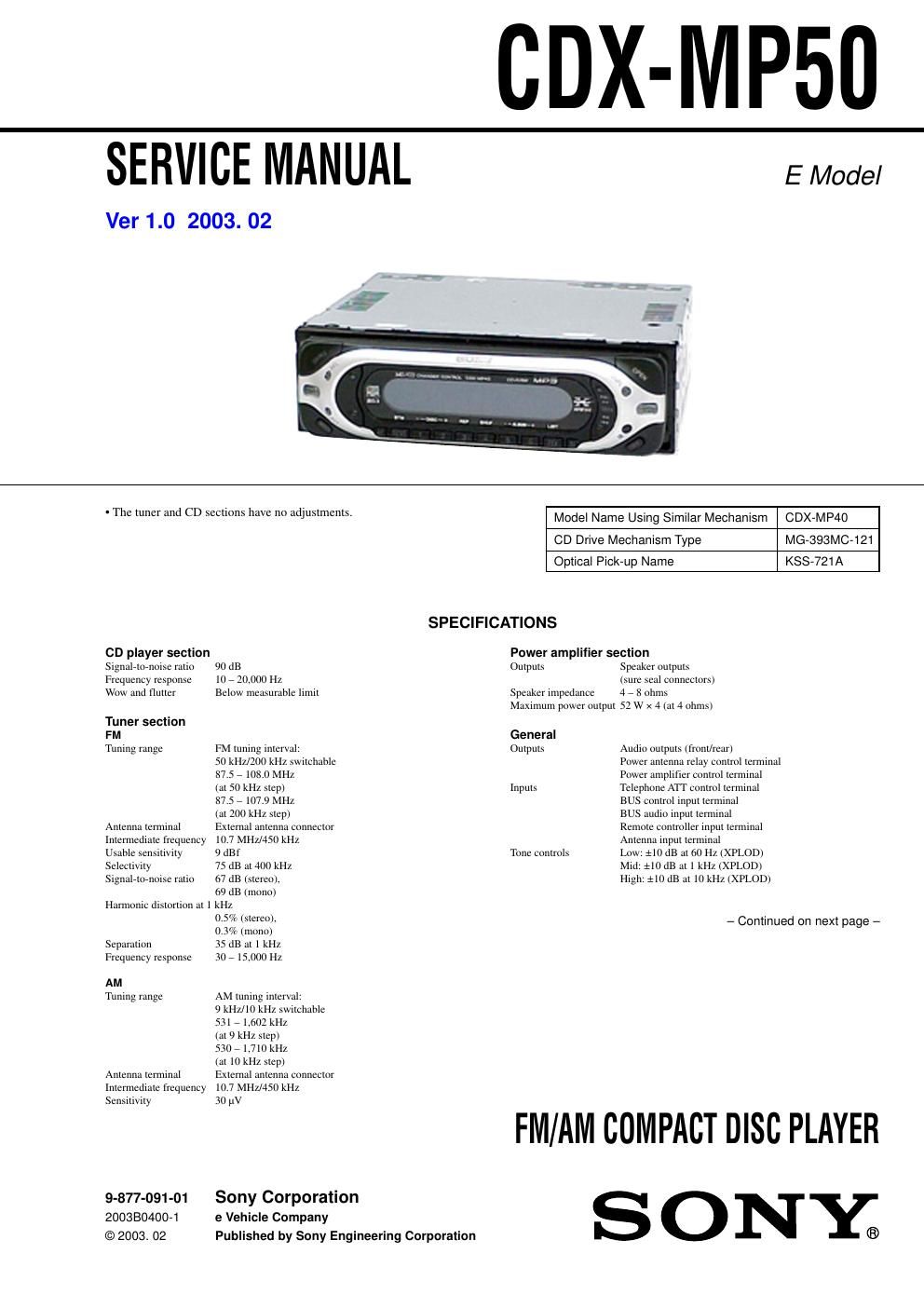 sony cdx mp 50