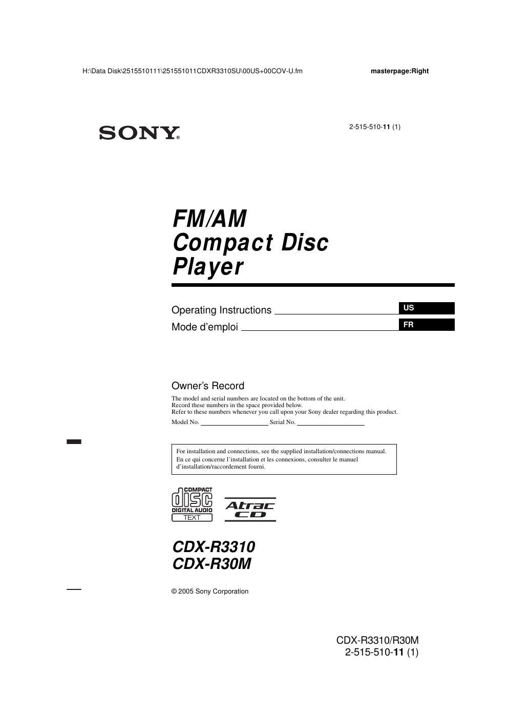 sony cdx r 30 m owners manual