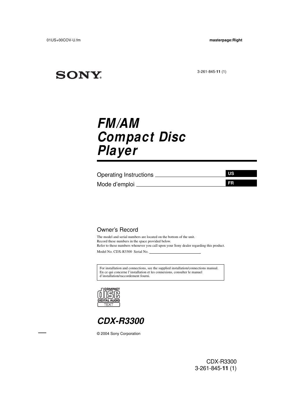 sony cdx r 3300 owners manual