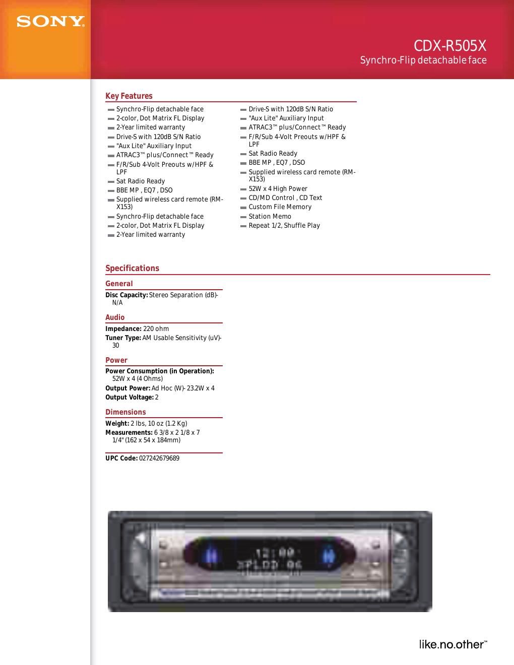 sony cdx r 505 x owners manual