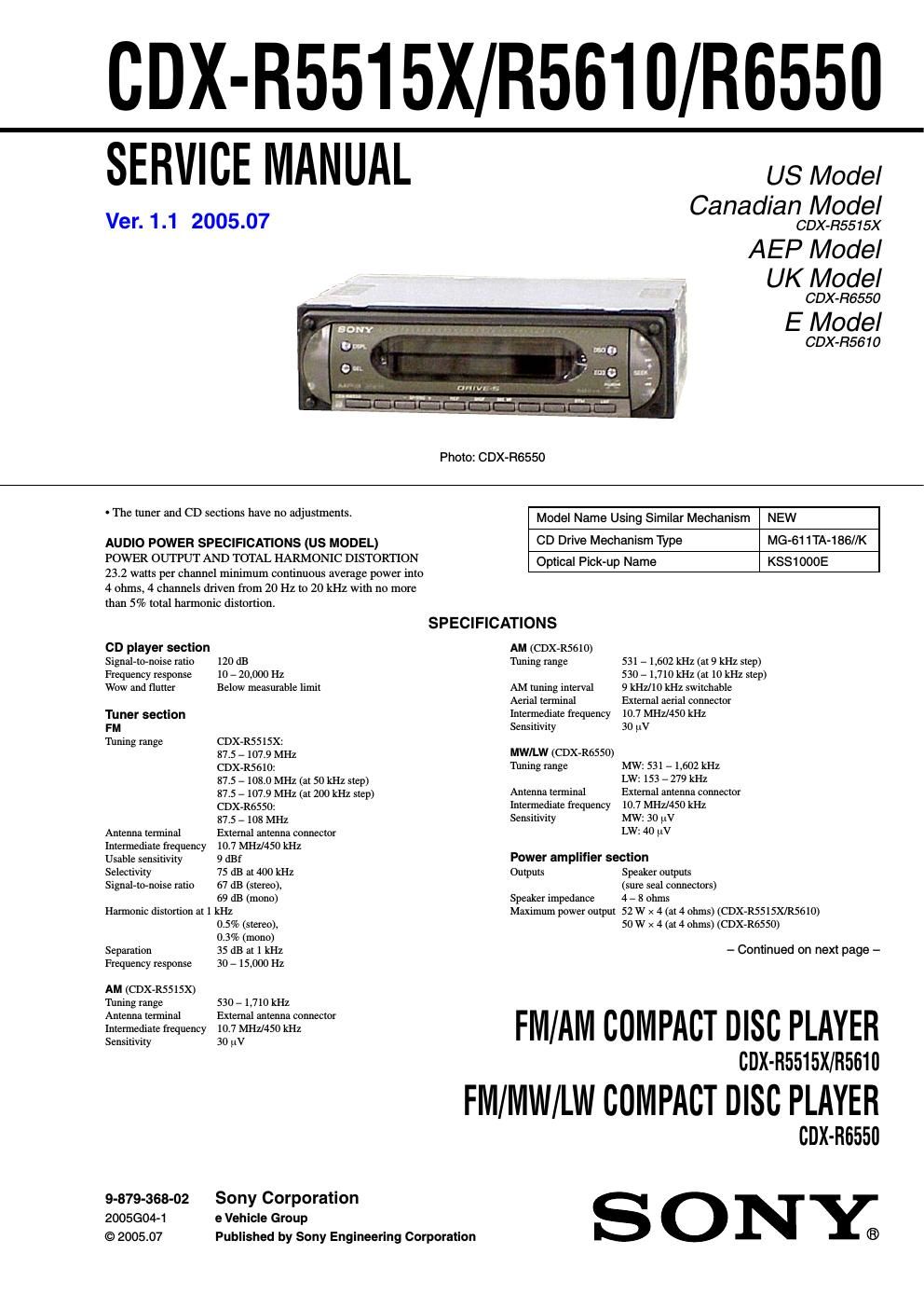 sony cdx r 5515 x service manual