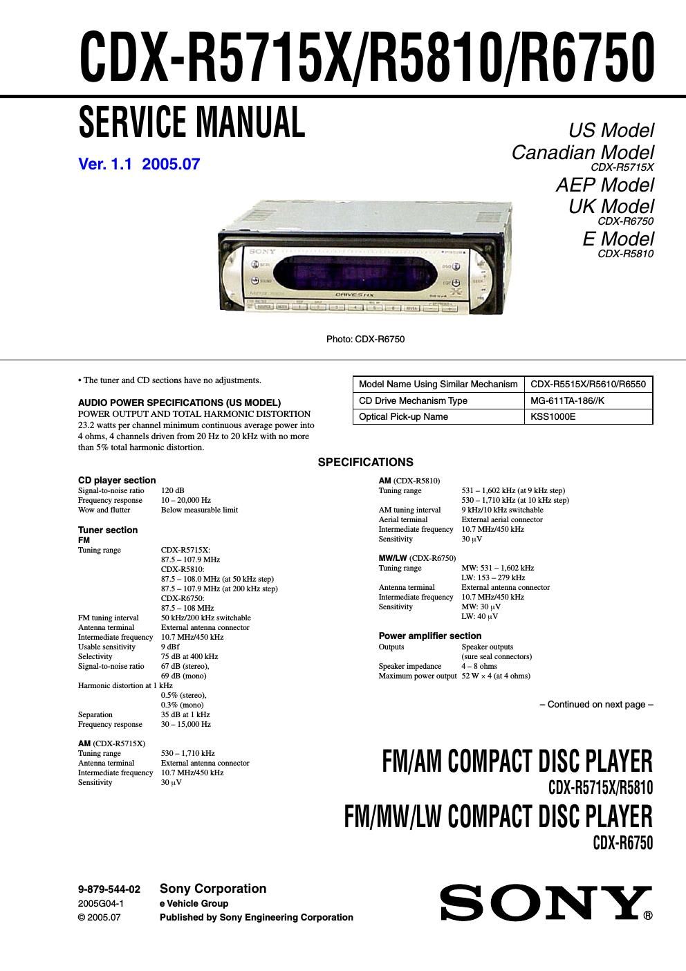sony cdx r 6750 service manual