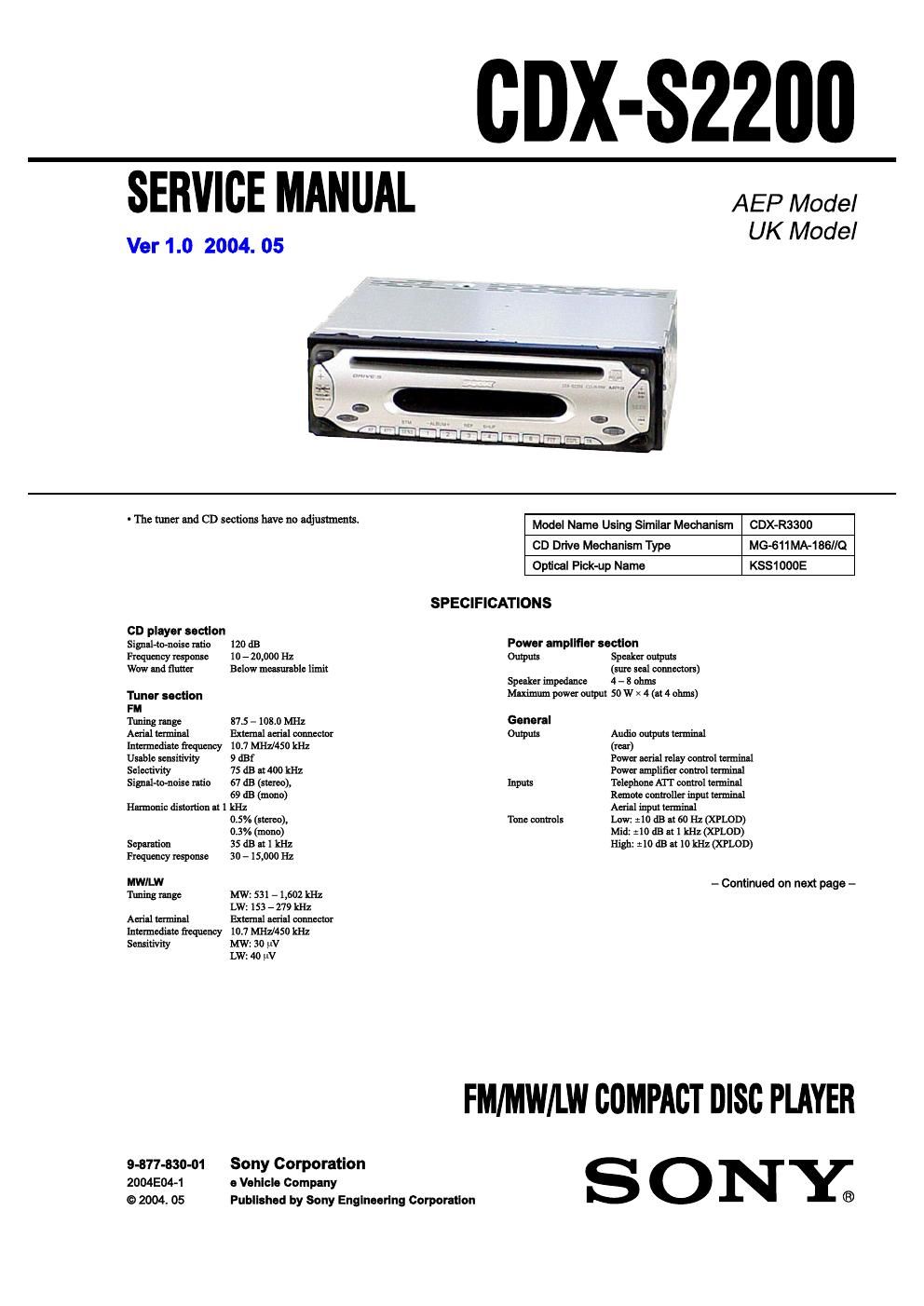 sony cdx s 2200 service manual