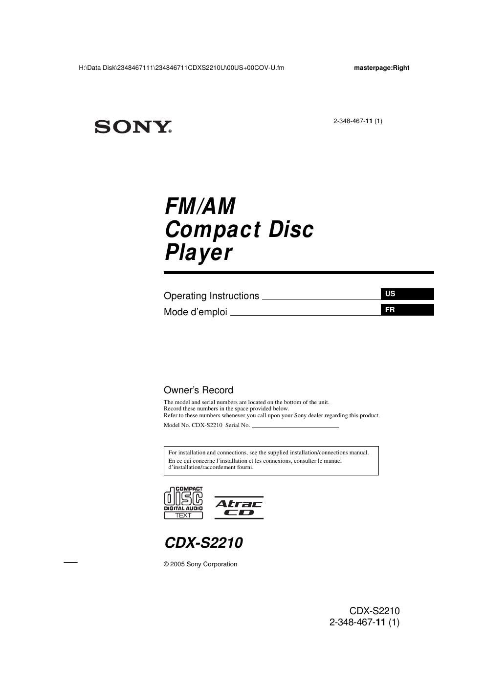 sony cdx s 2210 owners manual