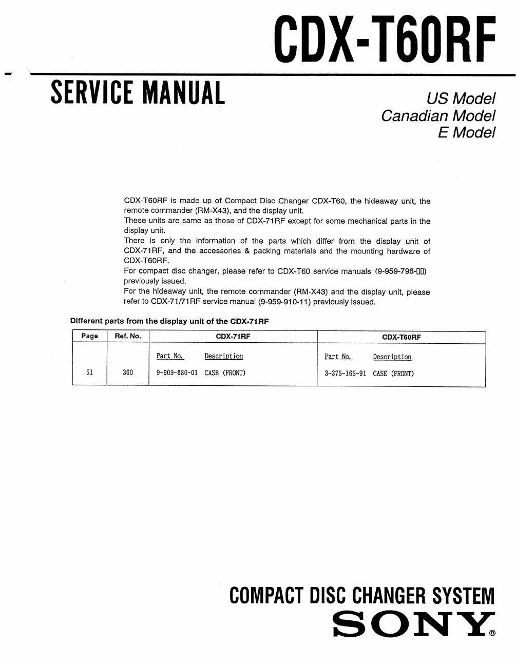 sony cdx t 60 rf service manual
