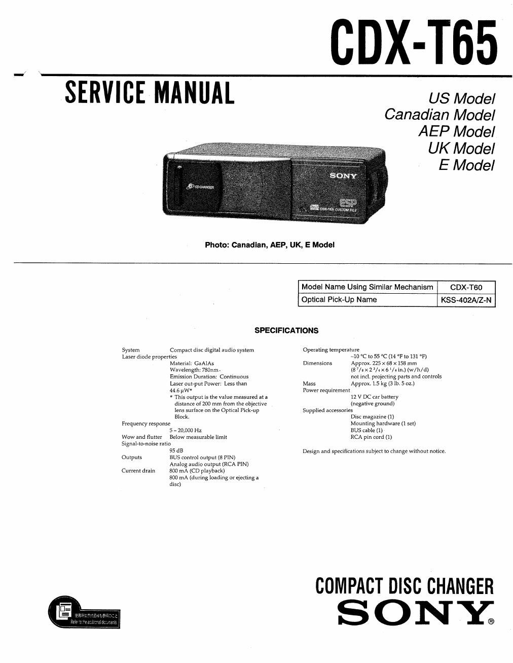 sony cdx t 65 service manual