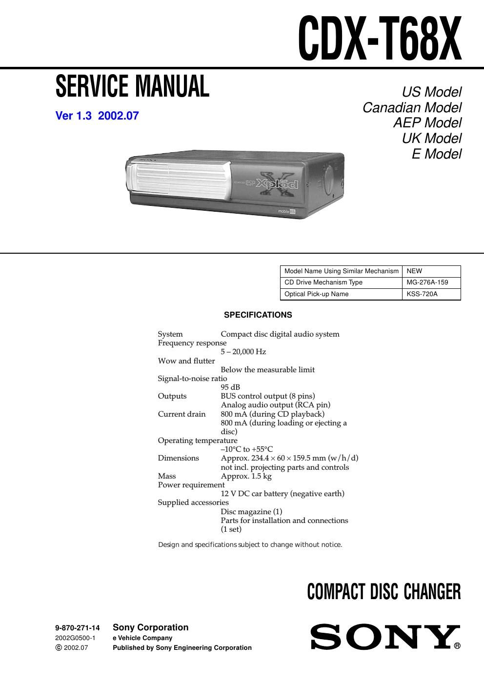 sony cdx t 68 x service manual