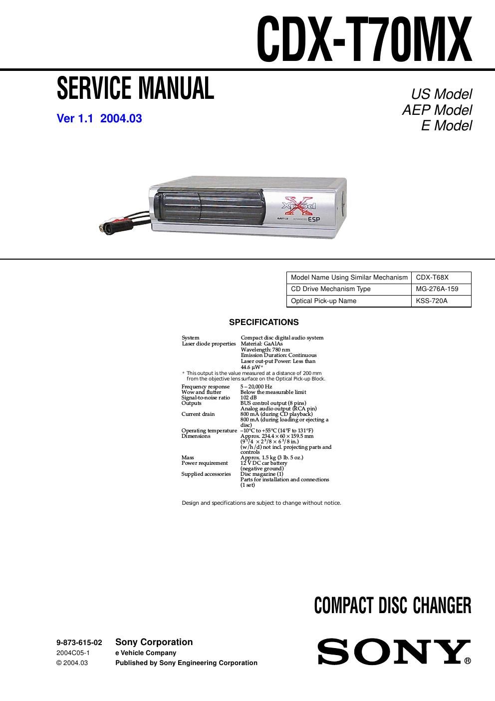 sony cdx t 70 mx service manual