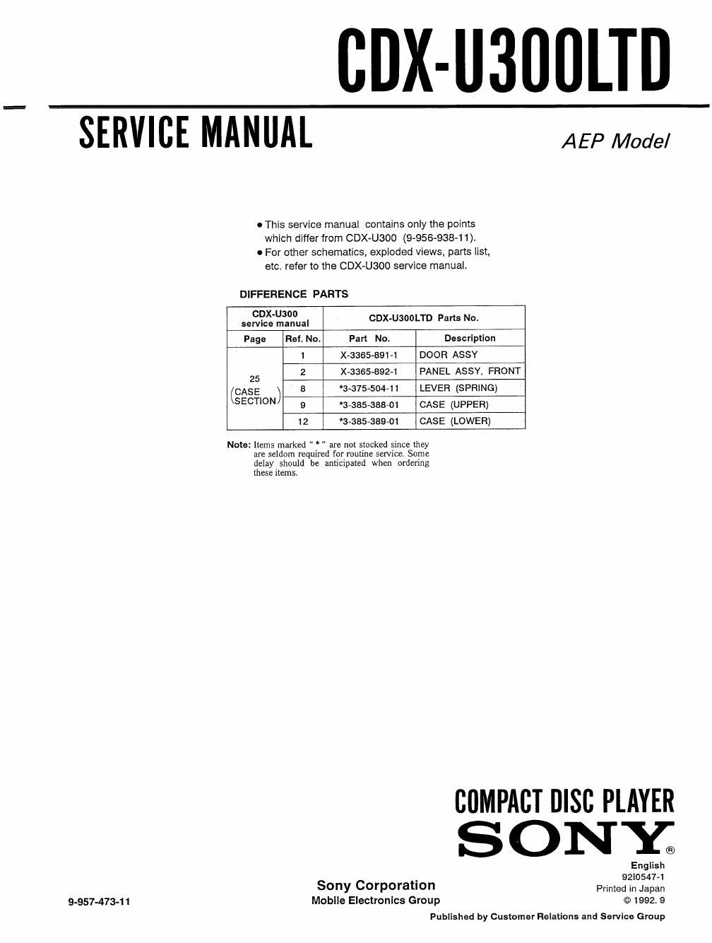 sony cdx u 300 ltd service manual