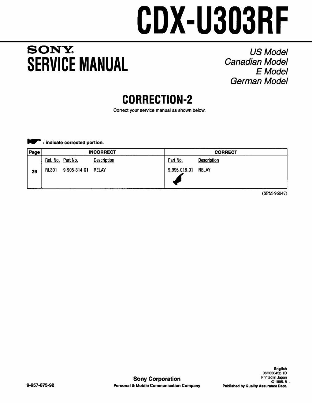 sony cdx u 303 rf service manual