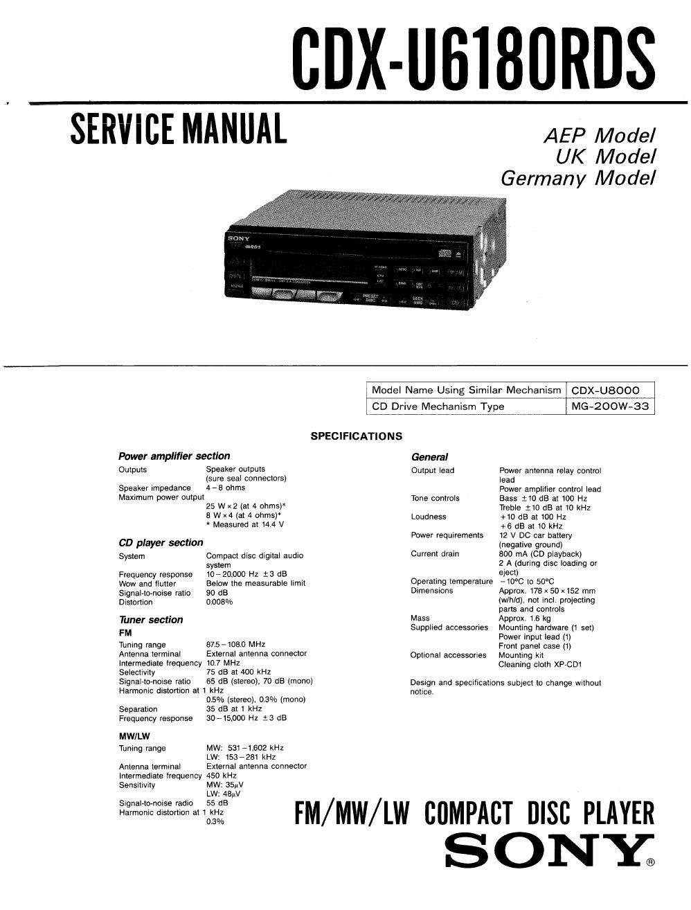 sony cdx u 6180 rds service manual