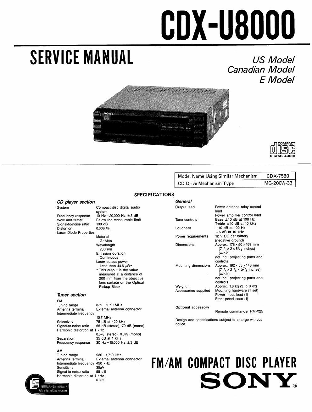 sony cdx u 8000 service manual