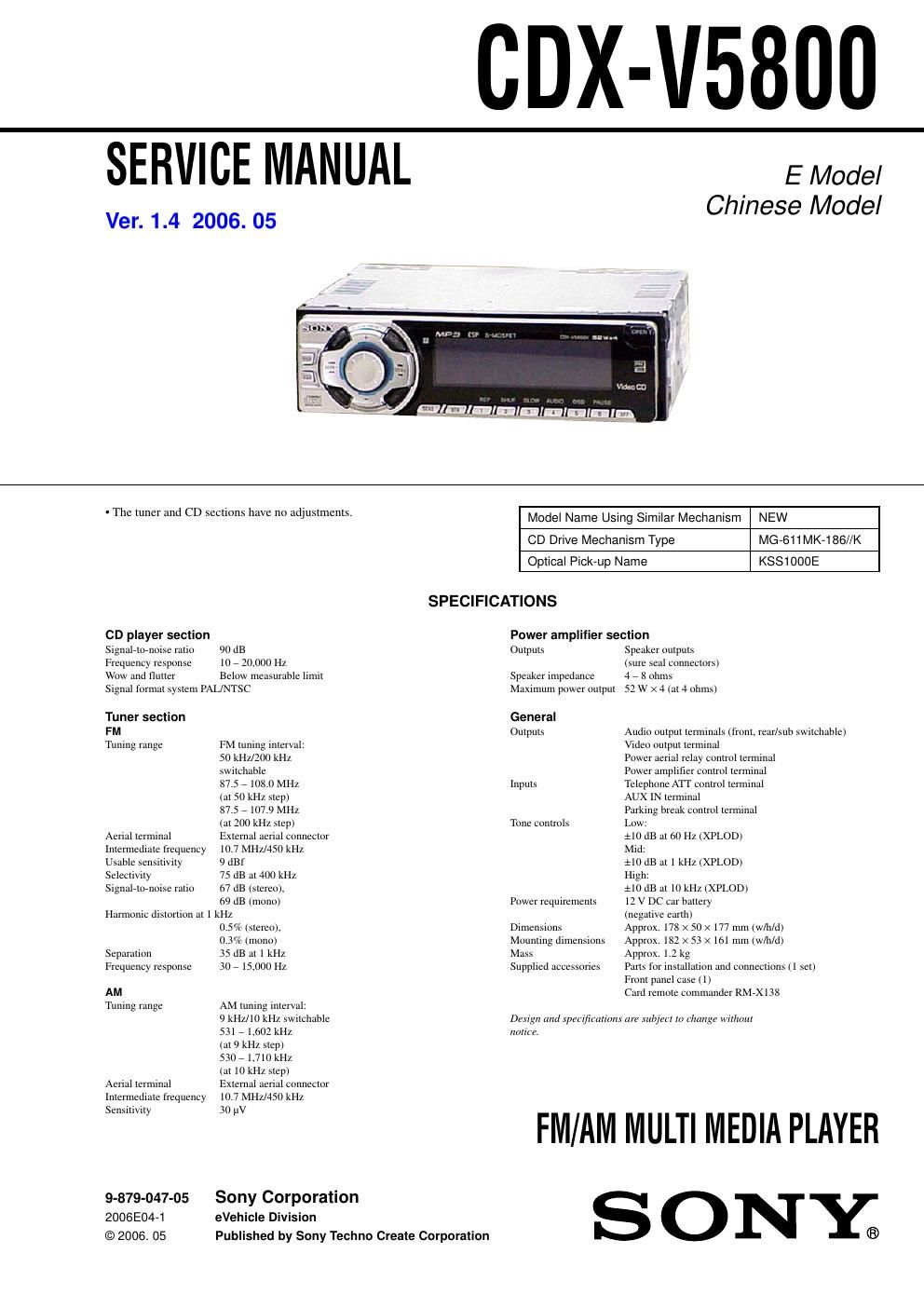 sony cdx v 5800 service manual