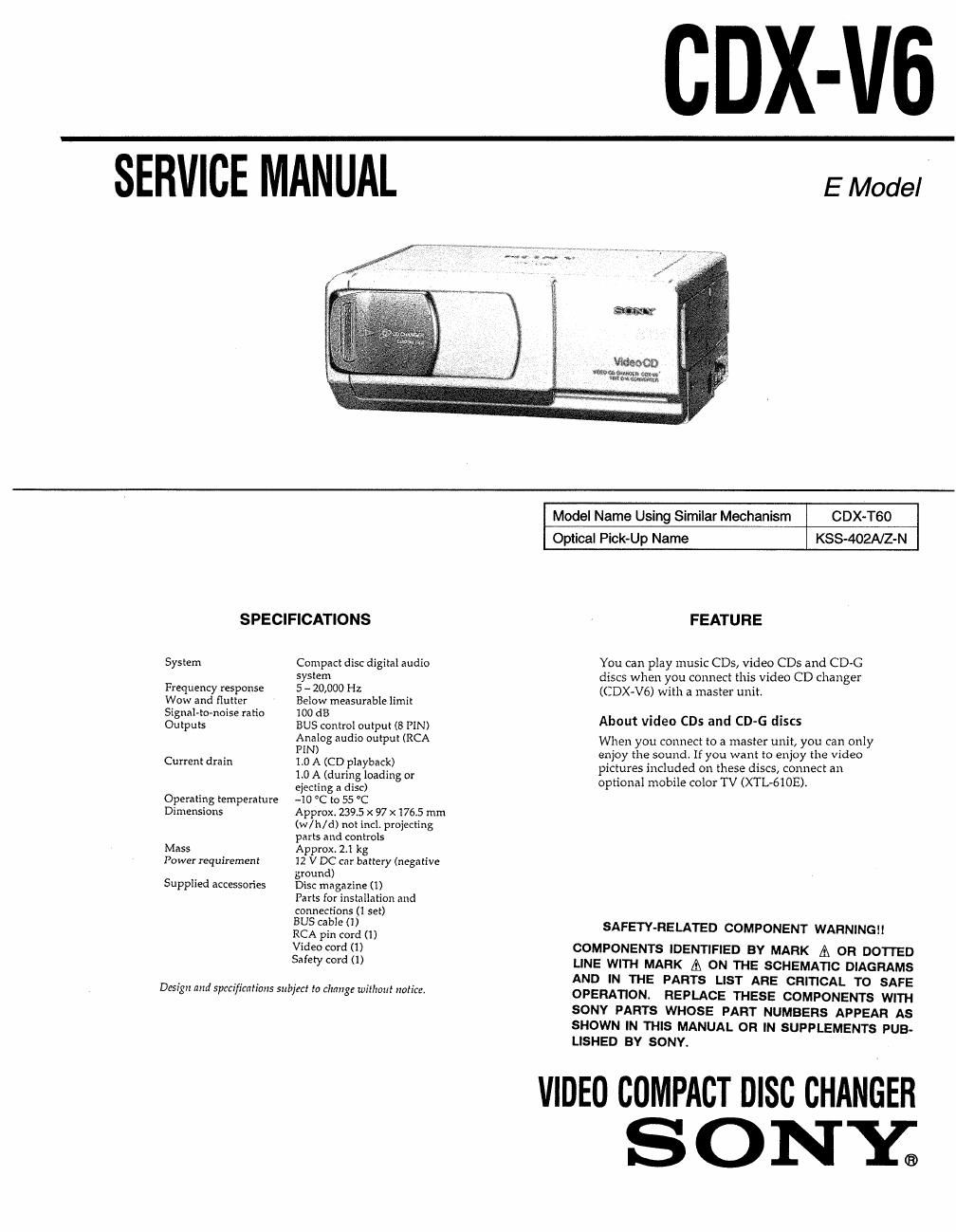 sony cdx v 6 service manual