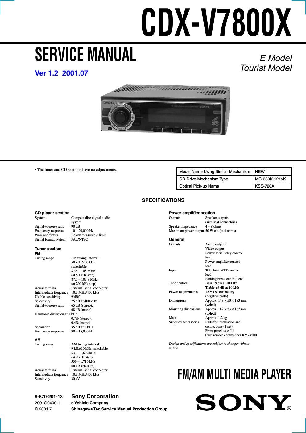 sony cdx v 7800 x service manual