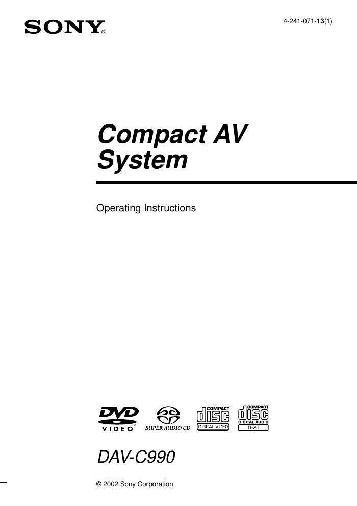 sony dav c 990 owners manual