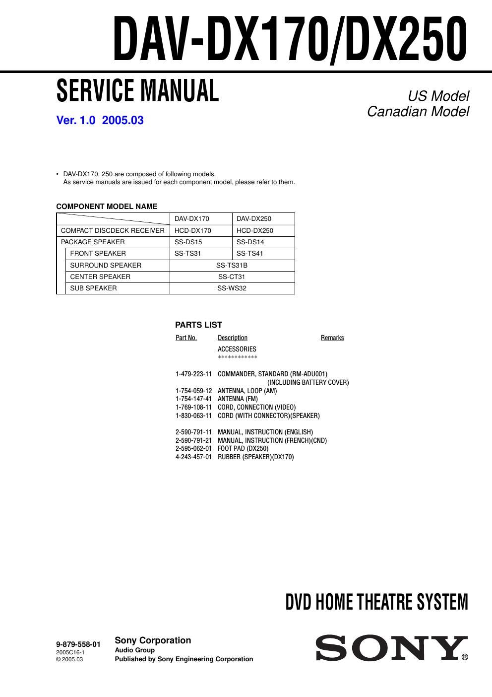 sony dav dx 170 service manual