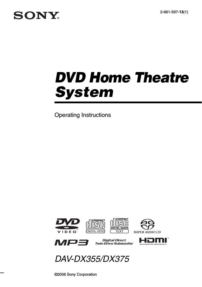 sony dav dx 355 owners manual