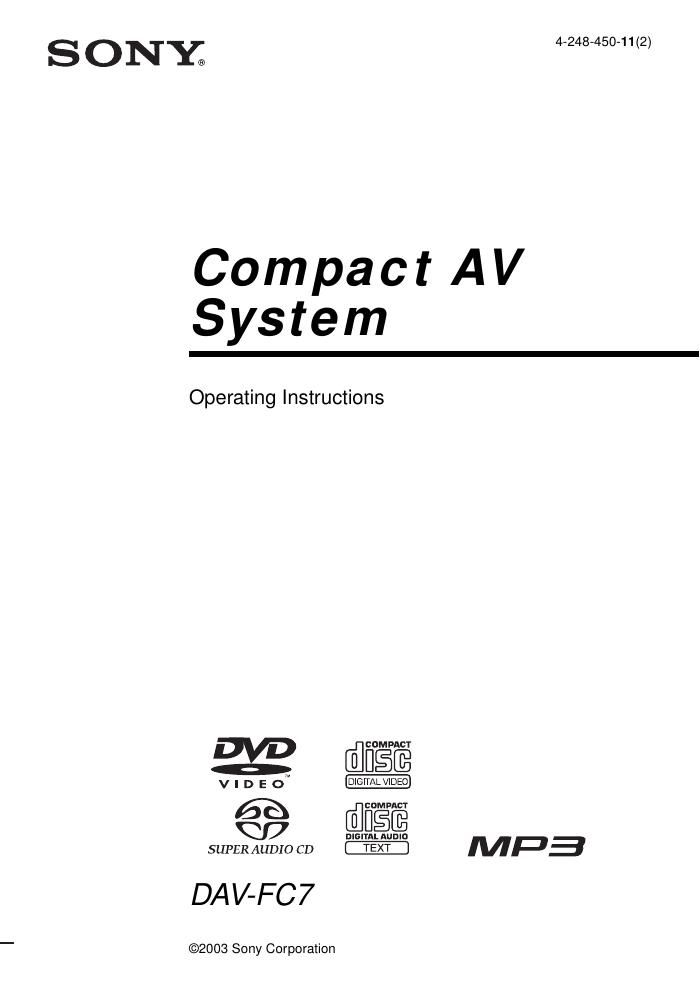 sony dav fc 7 owners manual
