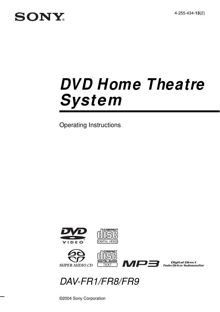 sony dav fr 1 owners manual