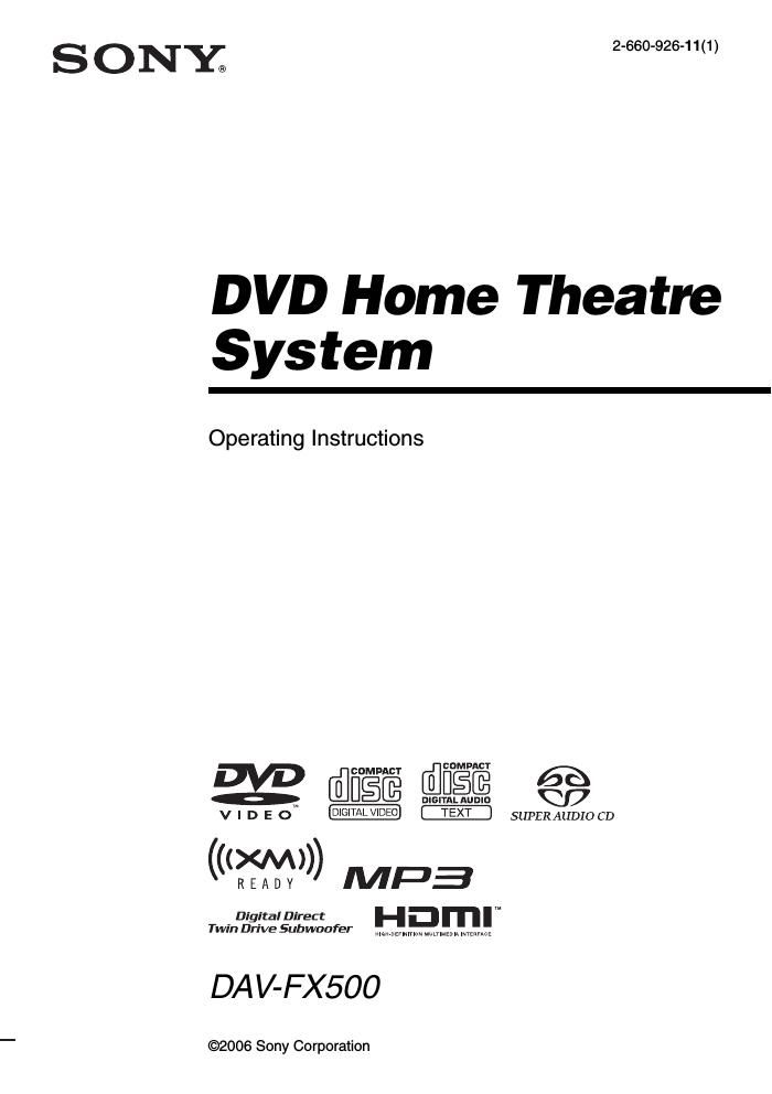 sony dav fx 500 owners manual