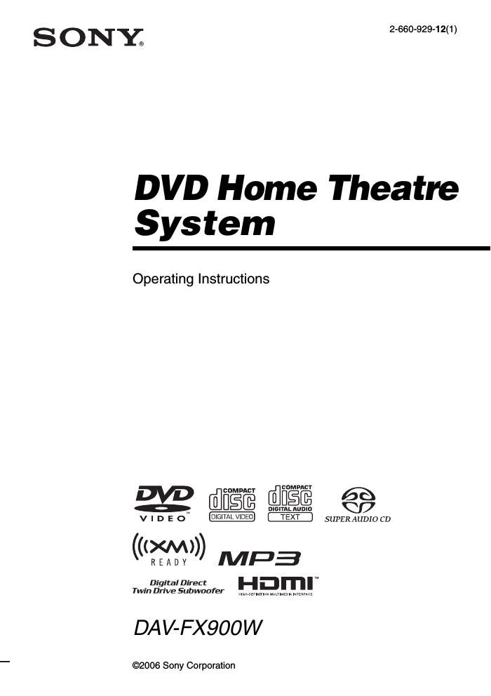 sony dav fx 900 w owners manual