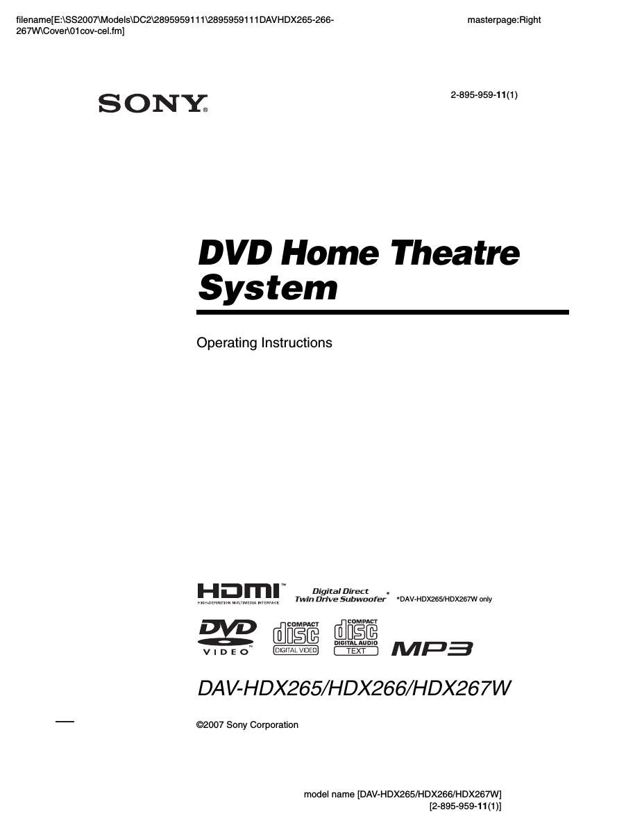 sony dav hdx 266 owners manual